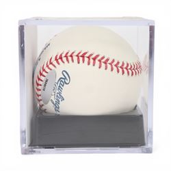 Signed Tom Glavine Rawlings baseball with HOF 2014 inscription, contained within an acrylic display box, with Field of Dreams hologram and certificate of authenticity 