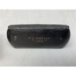 20th century Coronet Midget 16mm camera, in marbled brown Bakelite case with chrome mounts, L6cm, together with a pair of 9ct gold (tested) spectacles in case