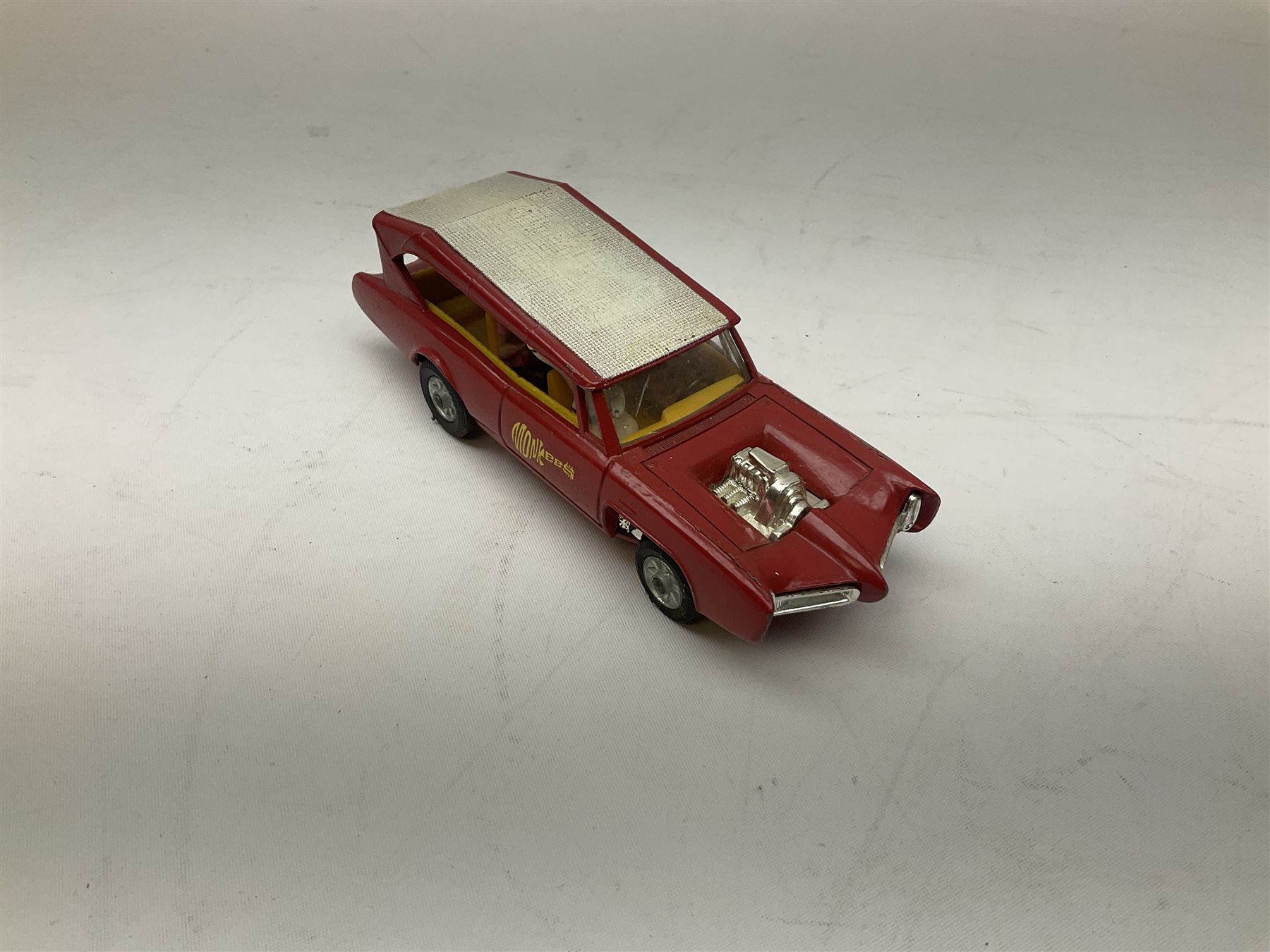 Twenty unboxed and playworn die-cast models including Dinky Guy van Golden Shred, Buick Riviera, Austin A105, Hillman Imp etc; Corgi Batmobile, Monkeemobile, Man From Uncle Oldsmobile Super 88, Airborne Caravan, Ford Mustang etc; Spot-On Humber Super Snipe Estate car; Schuco Micro Racer 1038 clockwork Mercedes 220S etc