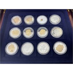 Single owner lifetime collection of mostly commemorative modern World coins with gold, silver and base metal examples, including two Queen Elizabeth II Bailiwick of Guernsey twenty-five pound gold coins 'The 1999 Royal Wedding' and '100th Anniversary of the End of the Victorian Era' 2001 each in 24 carat gold weighing 7.81 grams with certificates, silver coins commemorating the Millennium 2000 including Guyana sterling silver proof two-thousand dollars, Fiji sterling silver proof five dollars etc, silver coins from the Queen Elizabeth II Golden Jubilee Collection dated either 2002 or 2003 from Great Britain and the Commonwealth countries, United Kingdom commemorative crowns in card folders, The Royal Mint United Kingdom 1997 proof coin set in red folder without certificate etc