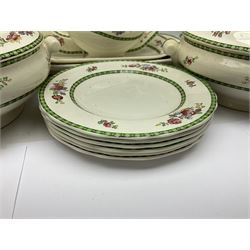 Copeland Spode, Spode's Glory pattern part dinner service, comprising two covered tureens, six dinner plates, six side plates, six dessert plates, sauce jug, three serving dishes of various sizes   