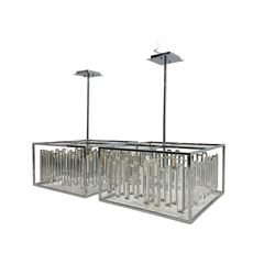 Pair of large chrome square light fittings, mirrored interior and exterior with six branch fitting