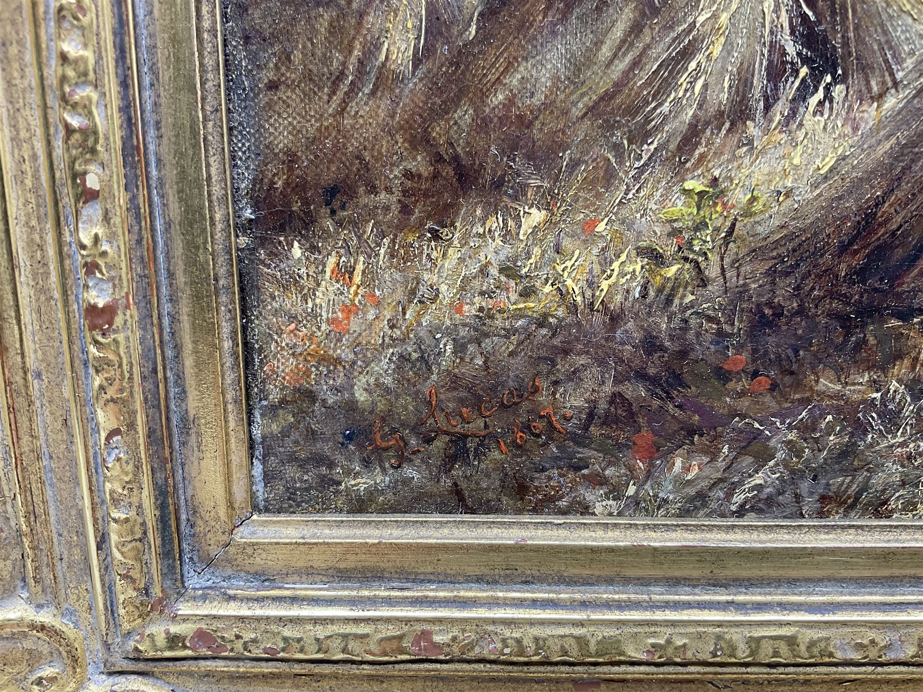 George Lucas (British fl.1863-1899): Children Playing among Corn Stooks, oil on canvas signed and dated 1867, 39cm x 60cm