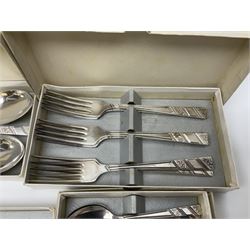 Viners Ltd silver plate Silver Rose pattern cutlery service for six place settings, to include butter knives, table knives and forks, soup spoons, dessert forks and spoons, tea knives, forks and spoons, two serving spoons and a seven piece fruit set, some boxed, missing table spoons