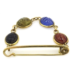  18ct gold bar brooch with scarab beetle links  