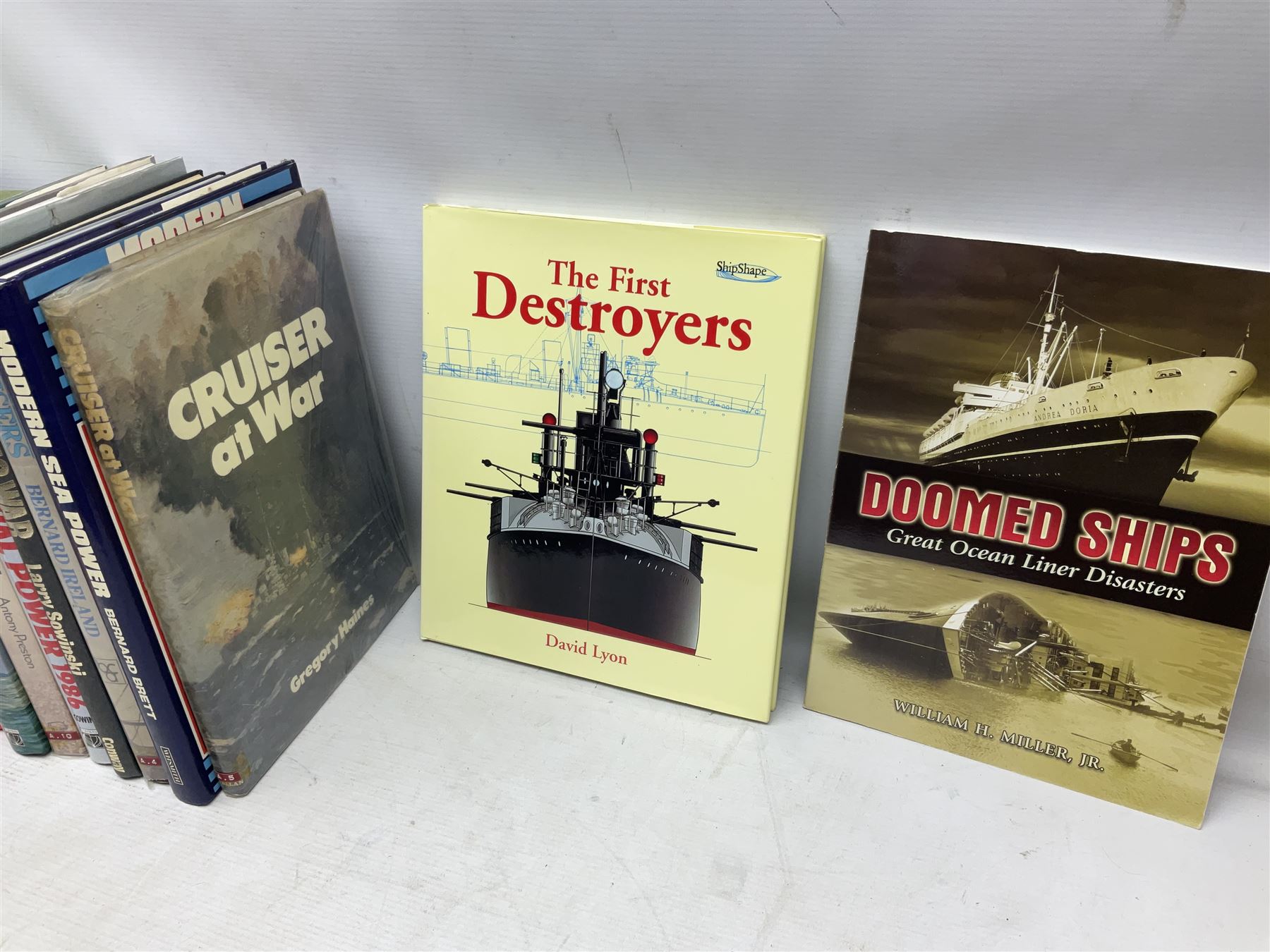 Twenty-seven books of maritime and naval interest including Archibald: The Fighting Ship in the Royal Navy; Chant: The History of the World's Warships; Groner: German Warships 1815-1945; books on seapower, destroyers, battleships, cruisers, seamanship etc