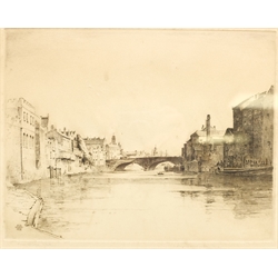 J Barrie Robinson (Early 20th century): 'Ouse Bridge York', etching signed and titled in pencil 25cm x 30cm 