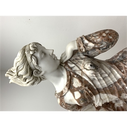 Victorian style rouge and white marble classical statue of woman dancing, on circular stepped moulded plinth base, H185cm