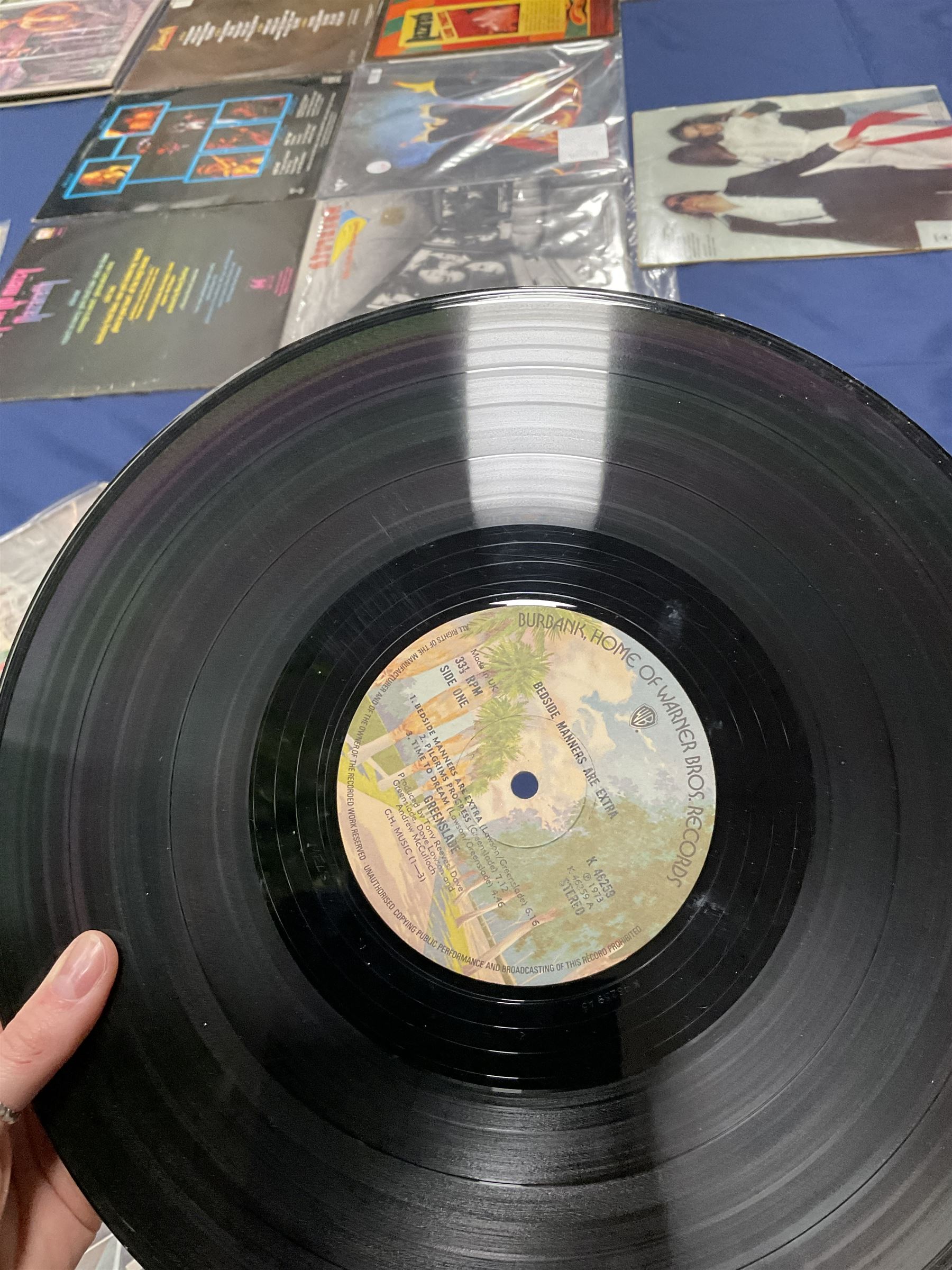 Rock, hard rock and progressive rock vinyl LPs including Greenslade 'Bedside manners are extra', 'Time and Tide', Nazareth 'No mean city', 'Close enough for Rock 'n' Roll', 'tattooed on my brain', 'Rampant', 'expect no mercy', Magnum 'Marauder', 'Anthology', 'Kingdom of Madness', 'Lost On The Road To Eternity' etc (19)