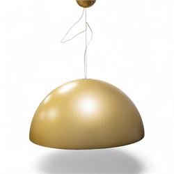 Marcel Wanders for Flos - pair of 'Skygarden S2' suspension lights, the monumental gilt domed shades concealing richly modelled white plaster interiors of Baroque-inspired floral and foliate ornament, with a large moulded central ceiling rose comprised of acanthi and extending ribbon festoons