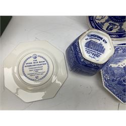 Collection of blue and white ceramics to include three Spode 'The Blue Room' collection plates, Cauldon bowl, six James Broadhurst plates, boxed set of Spode placemats etc