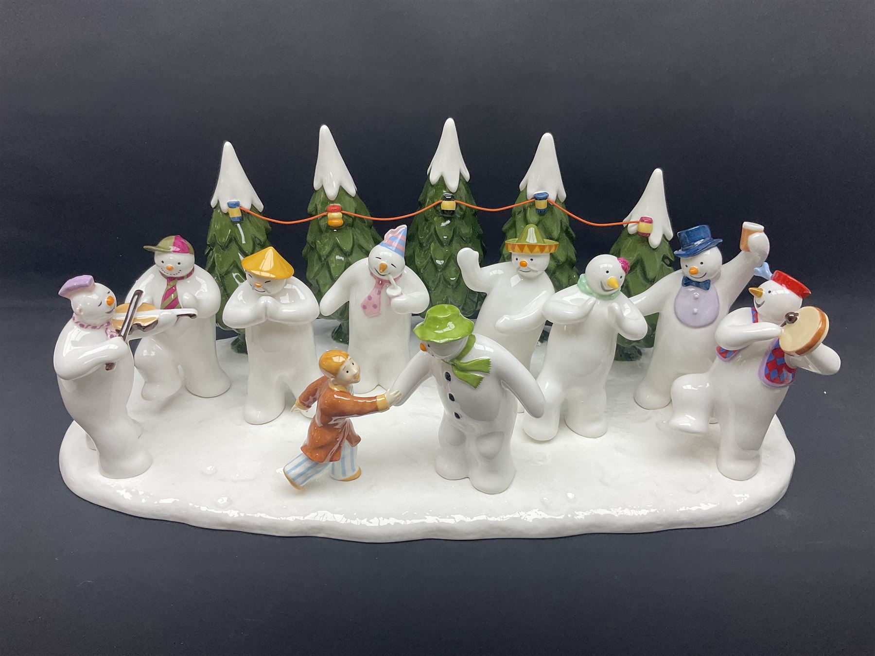 Coalport Characters The Snowman; The Snowman's Party, modeled as the party scene from the snowman, limited edition 316 of 500, with certificate and original box, H16cm L47cm   