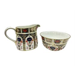  Royal Crown Derby 1128 Imari pattern open sucrier and milk jug, with printed mark beneath, jug H8cm