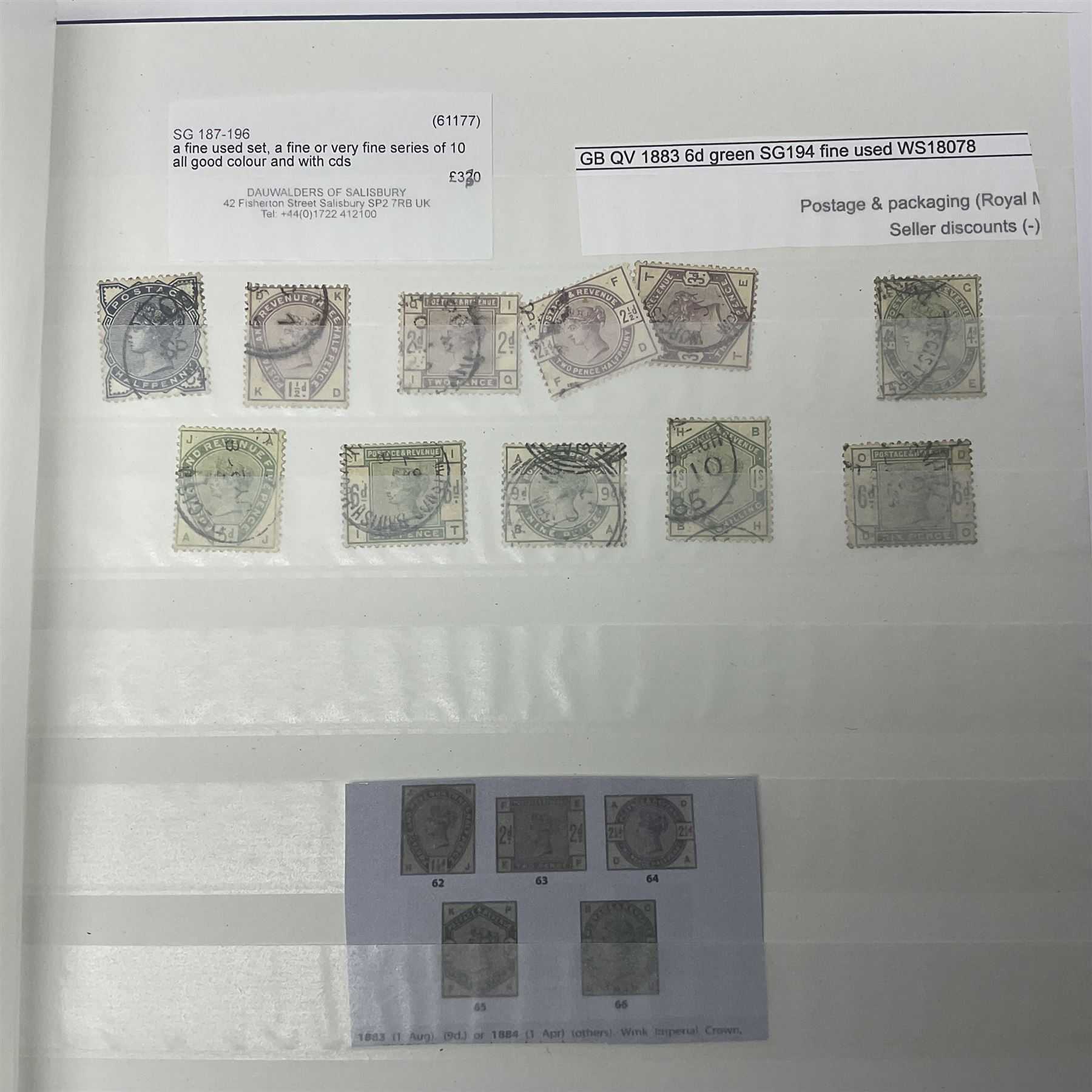 Queen Victoria and later mostly Great British stamps, including 1856 one shilling, 1870 half penny 'bantam', various 1862-64 issues etc, housed in a blue stockbook