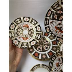 Royal Crown Derby Imari pattern 2451, four teacups, six saucers, six dessert plates etc 