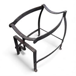 Cast stone female figure along with vintage iron pot-cradle / cauldron stand 