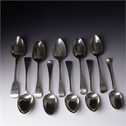 Pair of George III silver table spoons with engraved decoration London 1809 Maker Hester B...