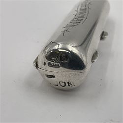 Two cheroot holders, one example with 9ct gold collar, together with two Victorian silver cheroot holder cases, both of typical form, one with personal engraving to cover, hallmarked Sampson Mordan & Co, London 1896