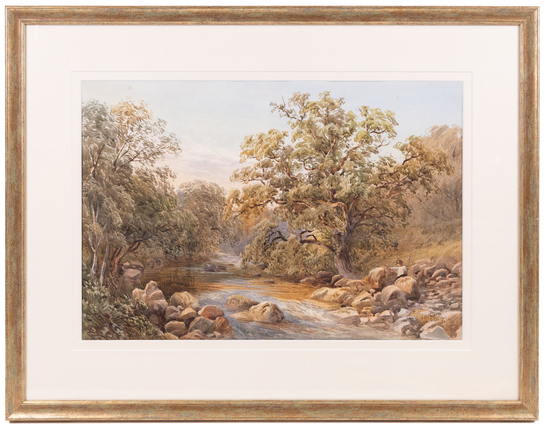 Revd Laurence George Bomford (British 1847-1926): 'On the Teign', watercolour signed titled and dated '80, 34cm x 51cm; Thomas Henry Hunn (British 1857-1928): 'At Goring Church and Mill - Beside the Thames', watercolour signed, titled in a later hand verso 30cm x 49cm (2)