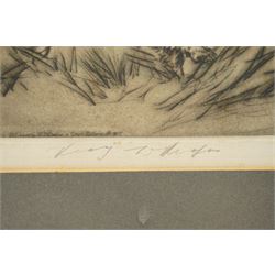 Tom Carr (British 1912-1977): 'Across the Road', limited edition coloured etching signed titled and numbered 67/75 in pencil 25.5cm x 37.5cm; Henry Wilkinson (British 1921-2011): Spaniels Flushing a Woodcock, limited edition coloured etching signed and dated 73/75 in pencil 20cm x 29cm (2)
