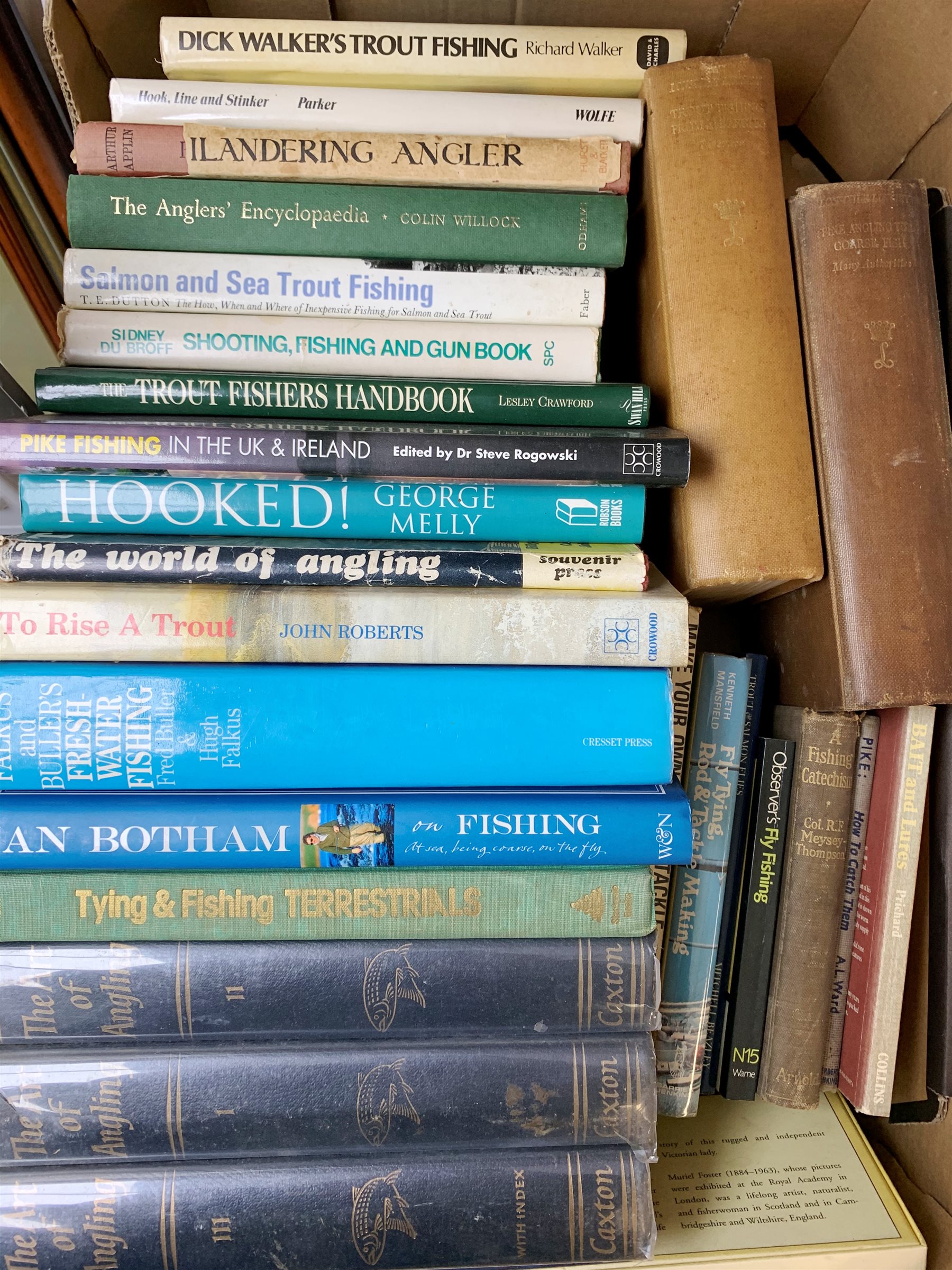  Fishing - Kenneth Mansfield, The Art of Angling: reprinted 1957, in 3 vols, Fine Angling For Coarse Fish, pub. 1930, Muriel Foster's Fishing Diary, Trout Fishing from all Angles, The Complete Fly-Fisher, other fishing books and quantity of books on Natural History, in three boxes  
