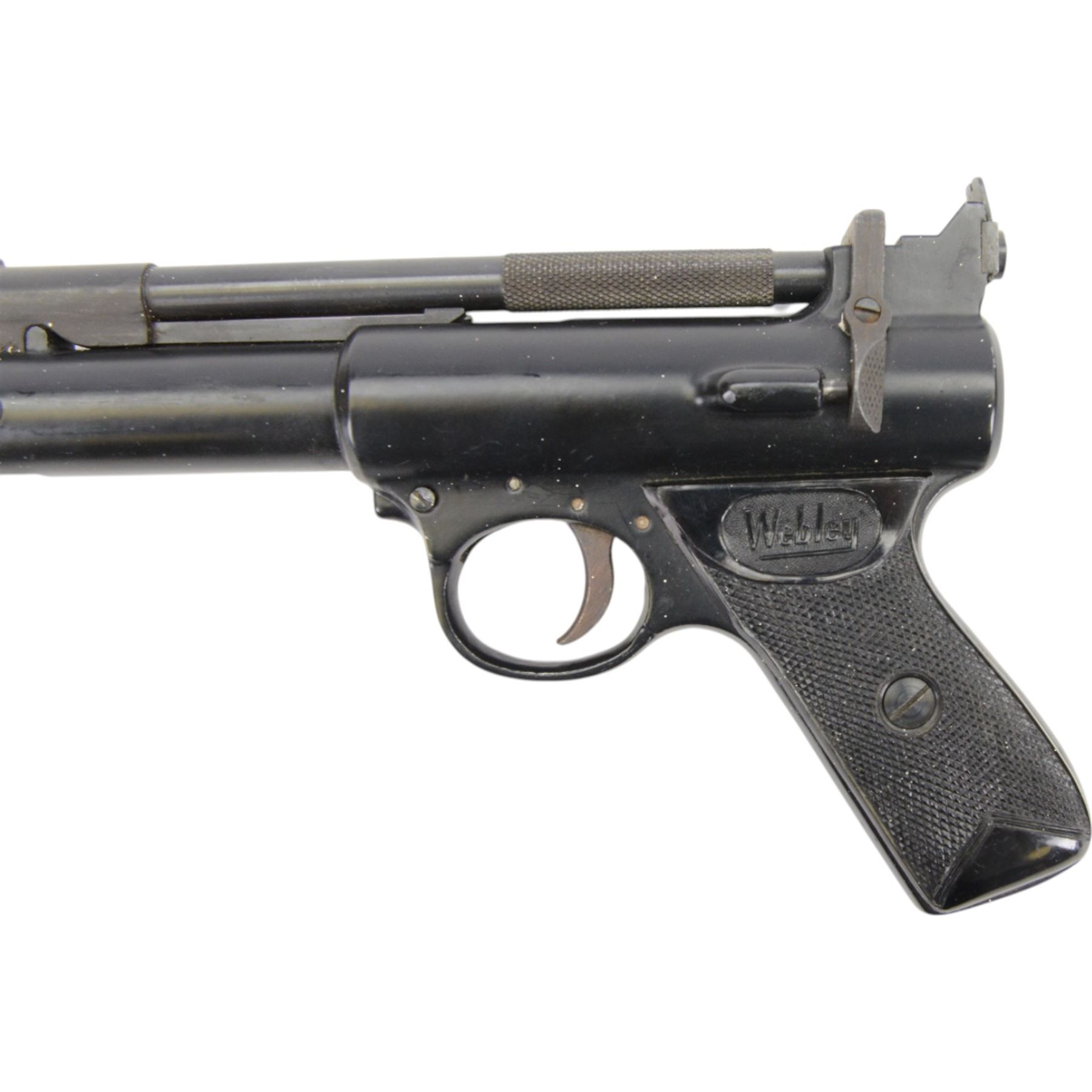 Webley Premier Mark II .22 air pistol, the chamber marked 'Webley & Scott Ltd Premier MK. II made in England', with checkered grip, H14cm, L20cm
