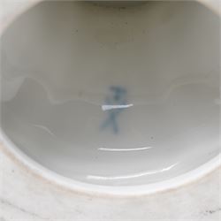 Pair of 19th century Potschappel porcelain two handled vases with covers and stands, painted with scenes of classical figures including Dionysus and Ariadne and with profusely applied flower heads on a scrolling field with gilt highlights H49cm (2)