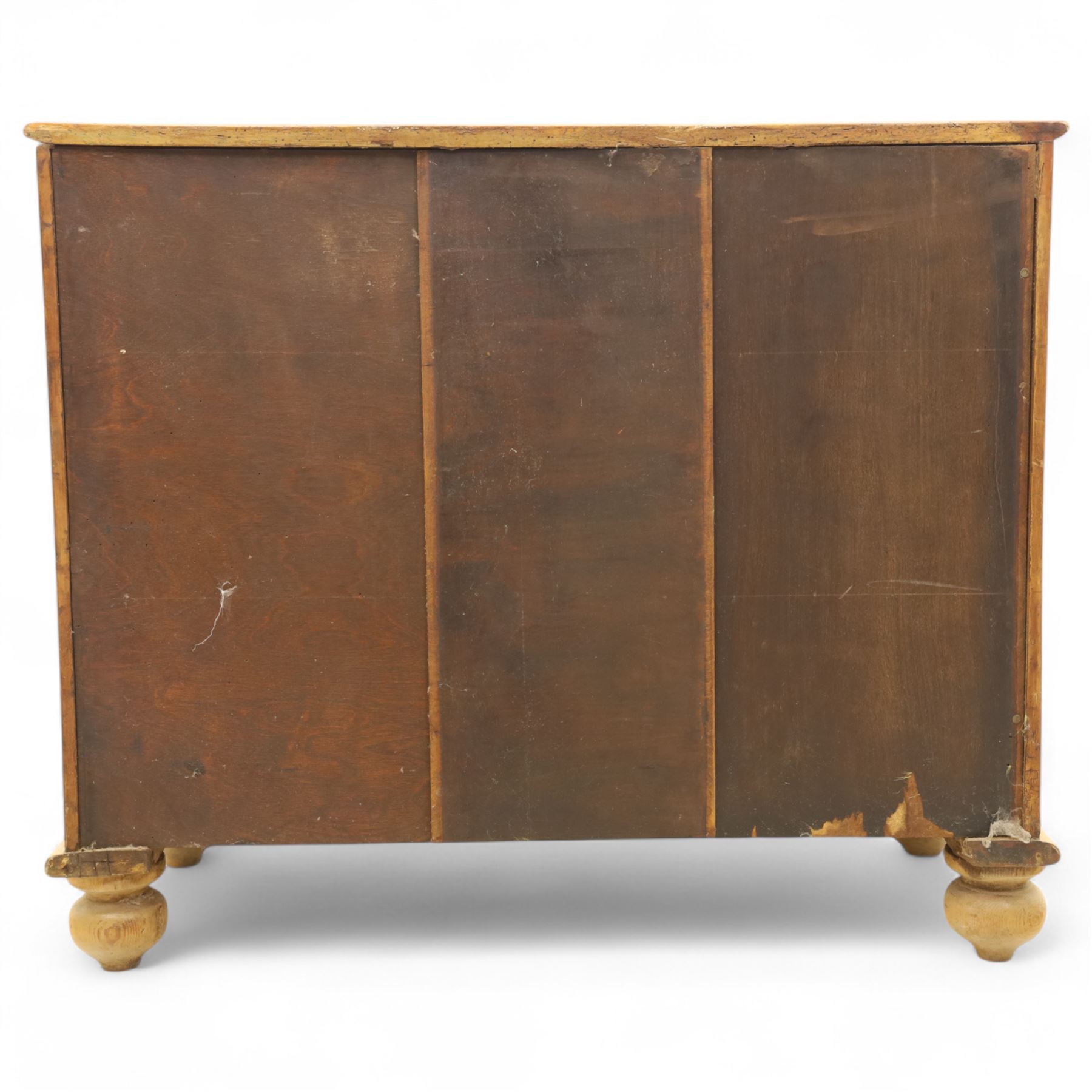 Victorian stripped pine chest, rectangular top over two short and two long drawers with turned wooden knob handles, on bun feet