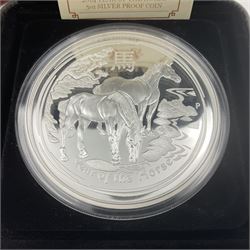 Queen Elizabeth II Australia 2014 'Australian Lunar Silver Coin Series II Year of the Horse' silver proof five ounce coin, cased with certificate
