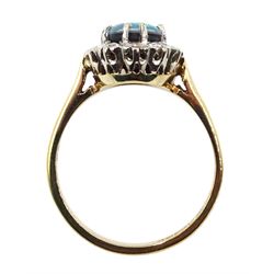 9ct gold opal and diamond cluster ring, hallmarked
