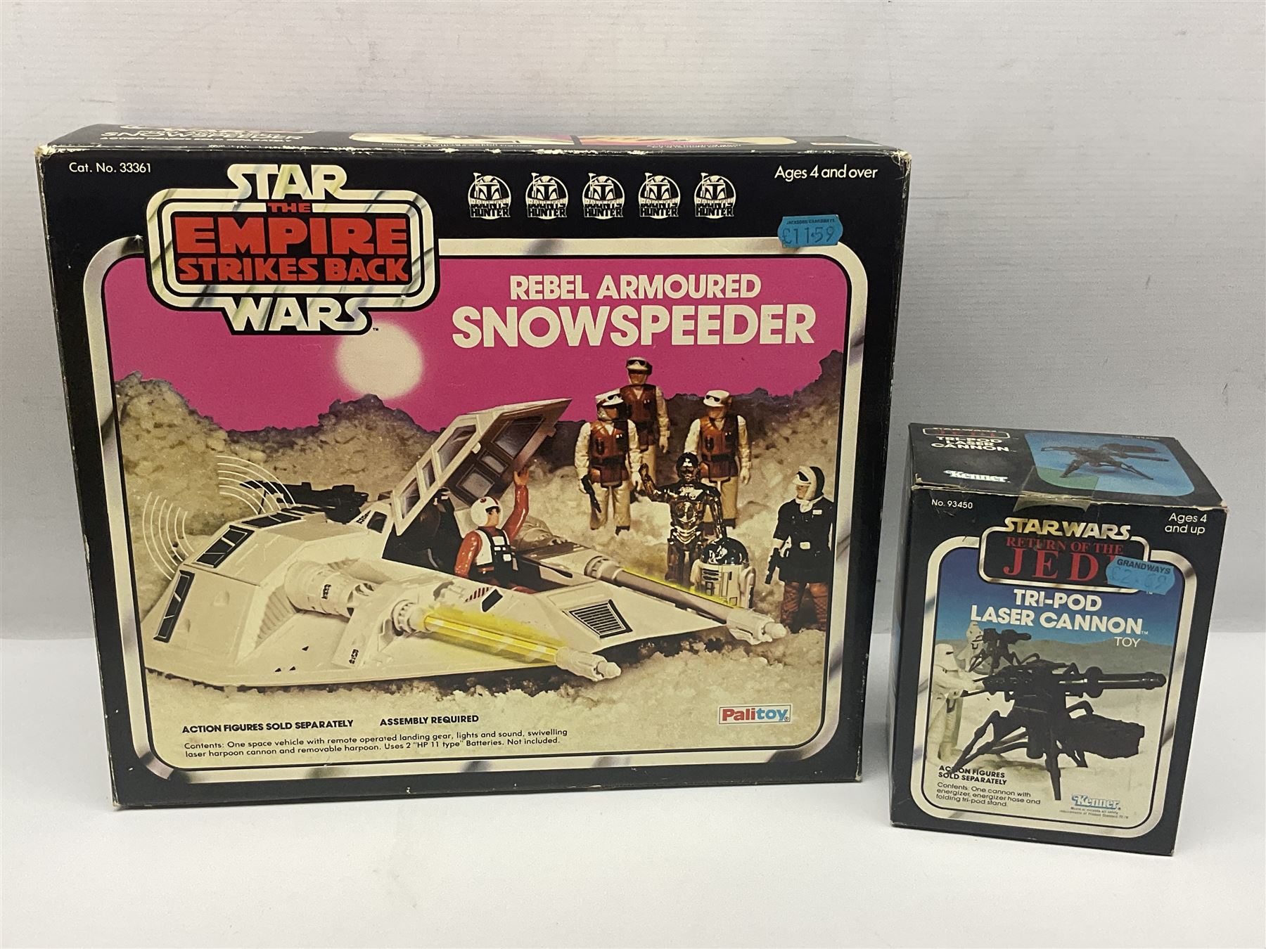 Star Wars - vintage vehicles comprising Rebel Armoured Snowspeeder and Tri-pod Laser Cannon; both boxed; Rebel Transport with 3 3/4