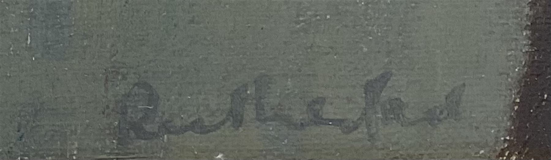 Harry Rutherford (Northern British 1903-1985): Manchester Street Scene, oil on canvas signed 49cm x 60cm