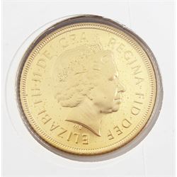 Queen Elizabeth II 2000 gold full sovereign coin, housed in a commemorative cover