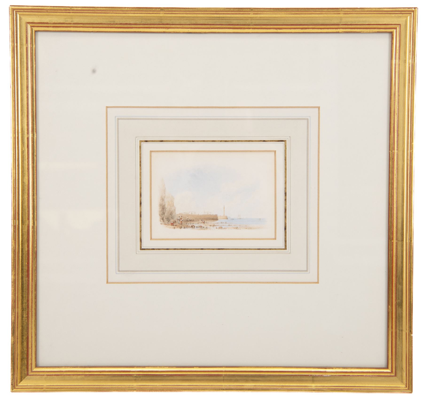 George Weatherill (British 1810-1890): 'Entrance of Whitby Harbour - 1842', watercolour unsigned, titled and attributed verso 7.5cm x 10.5cm