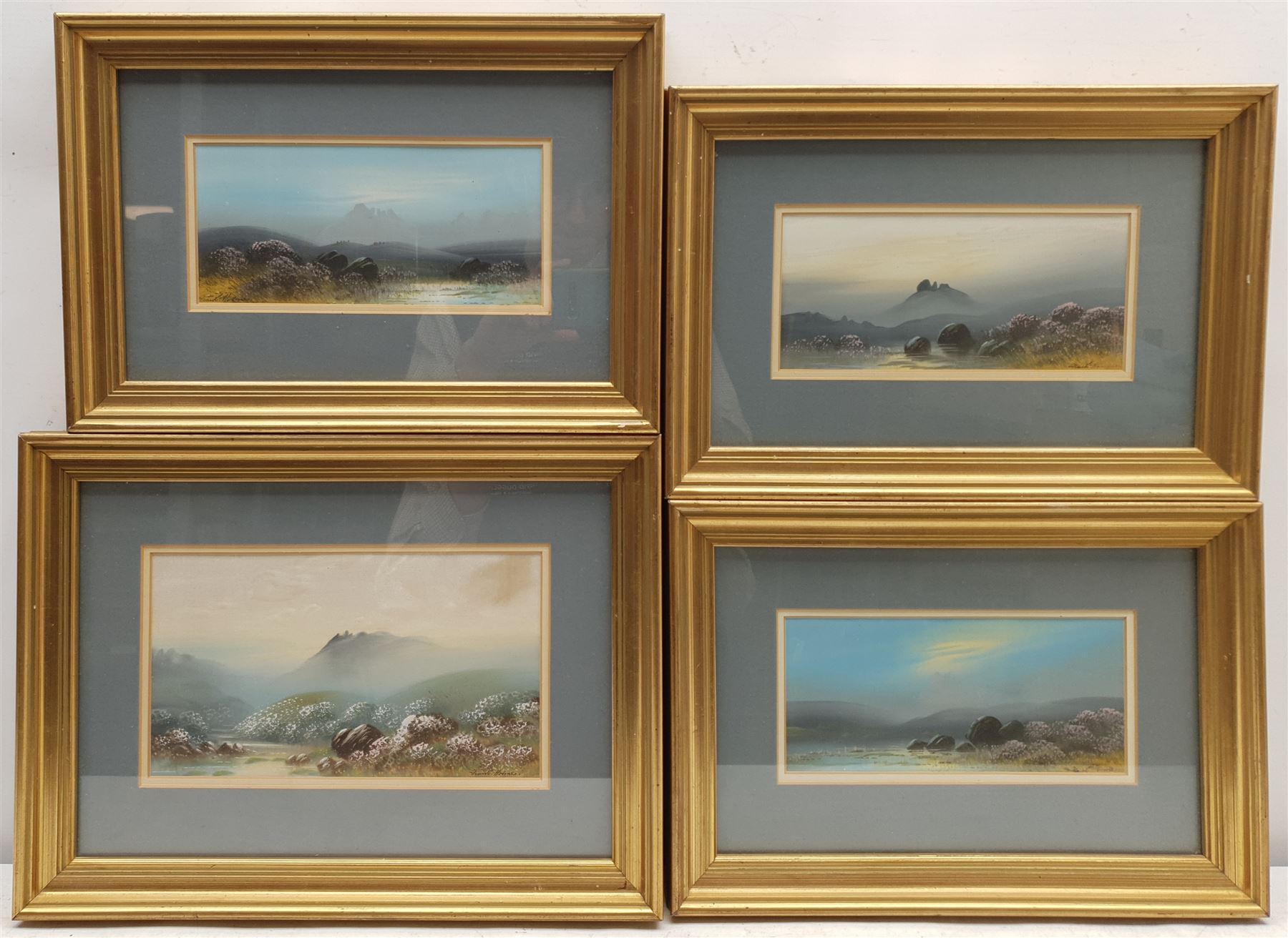 Frank Holme (British early 20th century): Moorland Landscapes with Heather, four gouaches signed, max 14cm x 24cm (4)