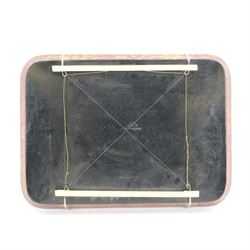 Early 19th century red lacquered papier-mâché tray by Clay of King Street Covent Garden, of rounded rectangular form, painted in gilt with large foliate sprays and butterflies, impressed verso CLAY KING ST COVENT GARDEN, W66.5cm D48.5cm