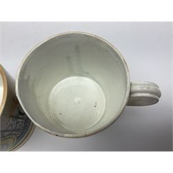 Two Staffordshire mugs, both depicting 'The Mariner's Compass' to body, with lustre decoration, the first example with 'The Sailor's Tear' quote verso, the second with 'The Sailor's Farewell', tallest H10cm