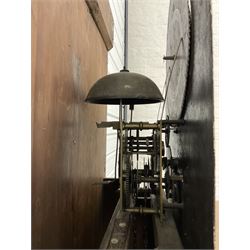 Ralph Weston (III) of Wolsingham (Co Durham)  -  Mahogany cased 30-hour Longcase clock, broken arch pediment with brass paterie and two ball and spire finials, break arch hood door flanked by reeded pilasters with brass capitals, trunk with canted corners and long flat topped door, rectangular plinth raised on bracket feet, painted dial with depictions of the four seasons to the spandrels and a working moon disc to the arch, with Roman numerals, dummy winding arbors, dummy seconds dial, calendar dial and steel hands, Dial pinned directly to a countwheel striking chain driven movement, with weight and pendulum.  
The Weston family of County Durham clockmakers were highly prolific family of North-Eastern clockmakers during the 18th and 19th century, Well known for producing many Thirty-Hour clocks with 