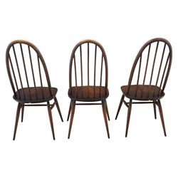 Ercol - set of six 'Quaker' dark elm chairs, high back hooped chairs, on tapering supports