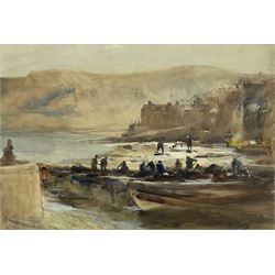 Robert Jobling (Staithes Group 1841-1923): Cobles on the Shore at Staithes, watercolour signed 27cm x 38cm