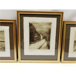 Michael Atkin (British Contemporary): 'Scarborough' 'Castlegate' and 'Scarborough Harbour', set three etchings with aquatint signed and titled in pencil 16cm x 21cm (3)