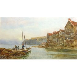  Walter Stuart Lloyd (British fl.1875-1929): Fisherfolk and Cobles at Staithes, watercolour signed 50cm x 90cm Provenance: purchased by the vendor at Richardson & Smith Whitby 18th May 2000 Lot 20  
