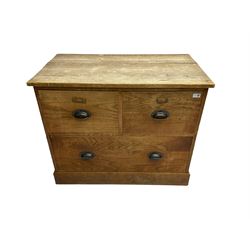 Early to mid-20th century oak chest, fitted with two short drawers over one long drawer, raised on plinth base