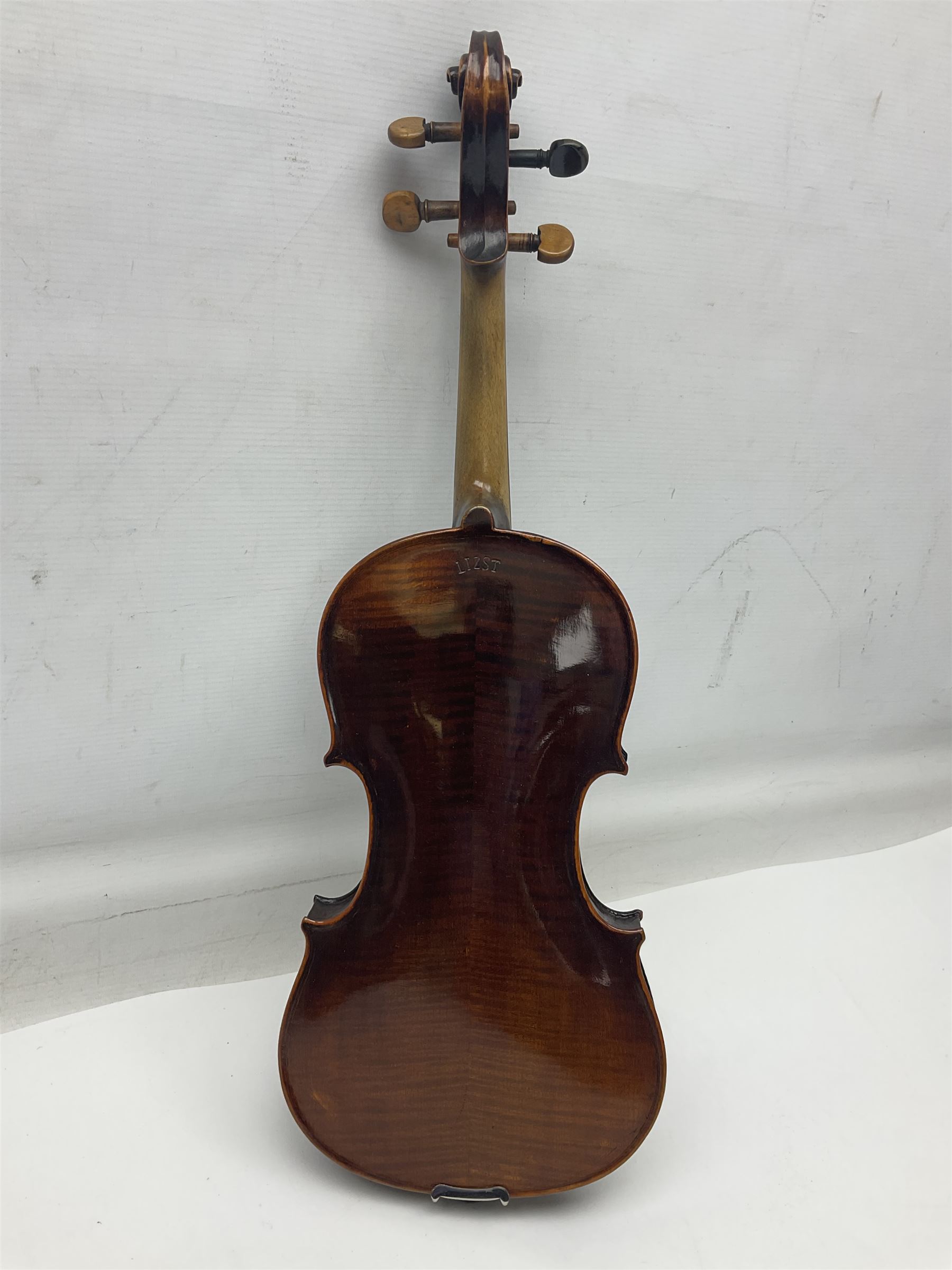 Czechoslovakian violin stamped LIZST c1920 with 35.5cm two-piece maple back and ribs and spruce top L59.5cm overall; in carrying case