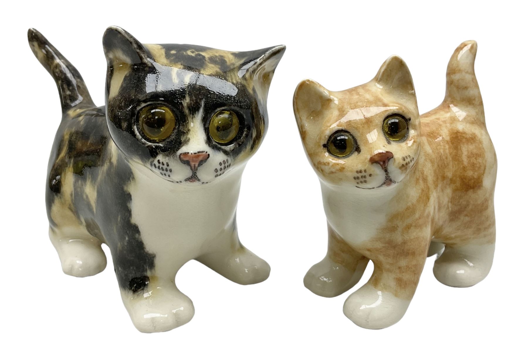 Two Winstanley figures of kittens, comprising tabby cat no 2 and ginger cat no 1, both with inset eyes and painted marks beneath, tallest H11cm