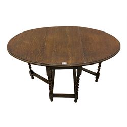 Oak barley twist drop leaf table (W92cm), and an early 20th century oak sideboard (W154cm)