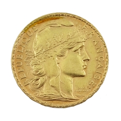 French 1902 gold 20 francs coin