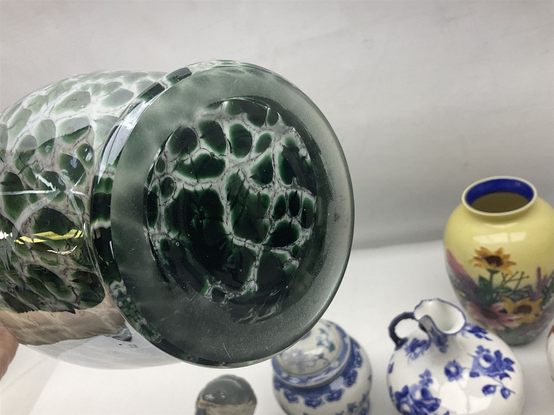 Royal Crown Derby ewer, decorated with blue roses on a white ground, together with Old Tupton vase, Beswick cup and saucer etc  