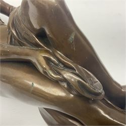 After Christopher Gabriel Allegrain (1710-1795),  Venus au bain, bronze, upon square plinth, Impressed F Barbedienne Fondeur, the base impressed C G Allegrain Fecit 1767, and bearing Barbedienne foundry seal, overall H51cm