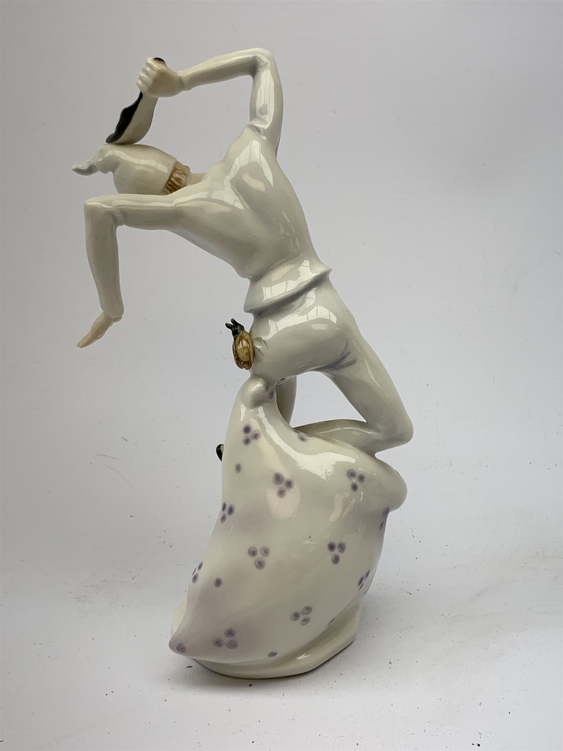 Three 20th century Karl Ens figurines, the first modelled as Uncle Fritz, the second modelled as Bock the Tailor, the third modelled as a sprightly female figure, each with printed blue mark to base, largest H20cm. 